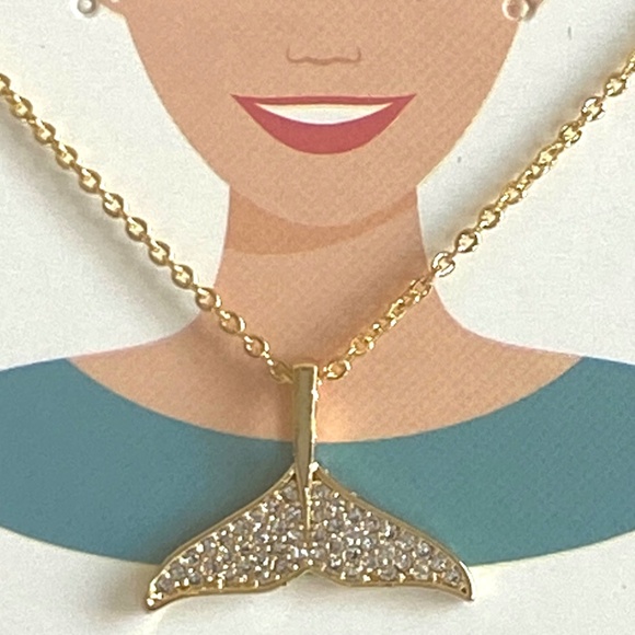 Gold Plated Paver Rhinestone Whale Tail Pendant Necklace #N210 - Picture 3 of 8